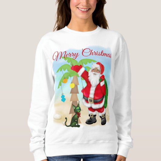 Kerstshirt met tropische kerstman voor dames trui (Voorkant)