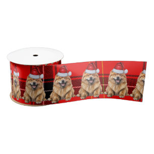 Kerstshow Chow Dog Holiday Red Plaid Satijnen Lint