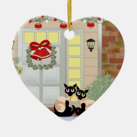 KerstSiames Cats Keramisch Ornament (Voorkant)
