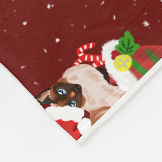 kerstsiamese katten met kersthoed fleece deken (Hoek)