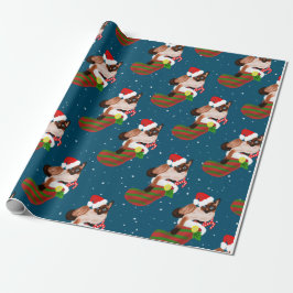 Kerstsiamese katten met kous en kersthoed cadeaupapier