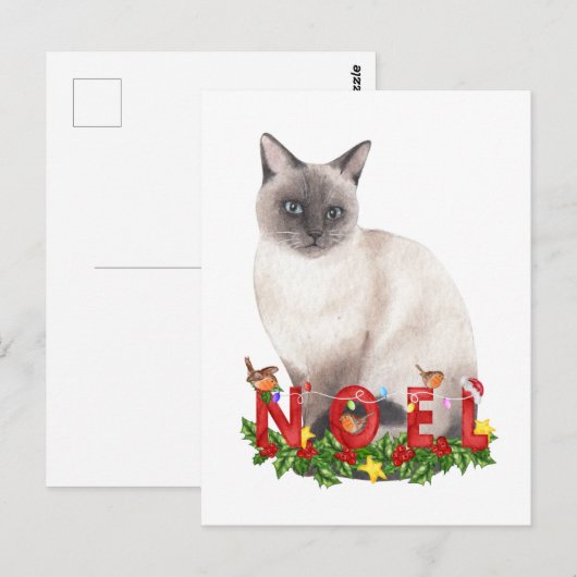 kerstsiamese Waterverf Briefkaart (Voorkant / Achterkant)