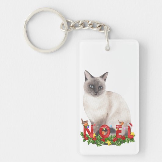 kerstsiamese Waterverf Sleutelhanger (Voorkant)