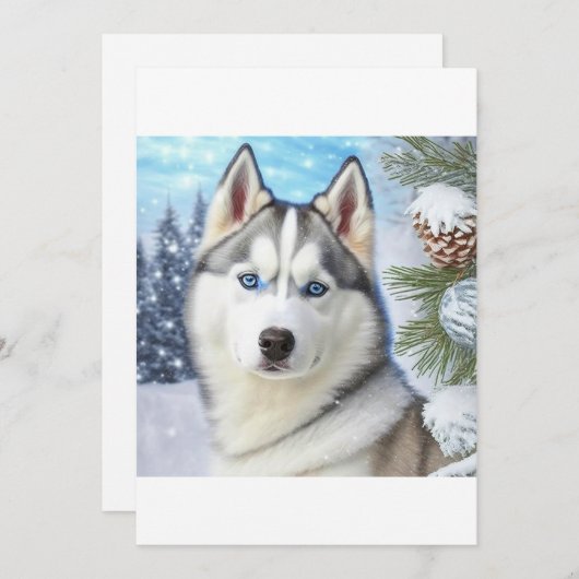 KerstSiberian Husky/Sled Dog T-Shirt Feestdagenkaart (Voorkant / Achterkant)