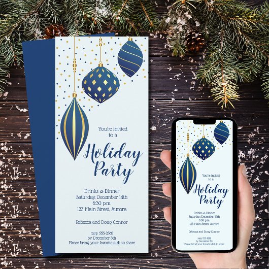 Kerstsieraad Blauw Goud Kerstfeest Kaart
