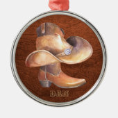 Kerstsieraad Cowboy-Pet en -schoenen op leder Metalen Ornament (Voorkant)