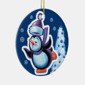 Kerstsieraad, dubbelzijdig pinguïn/sneeuwman keramisch ornament (Rechts)