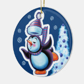 Kerstsieraad, dubbelzijdig pinguïn/sneeuwman keramisch ornament (Links)