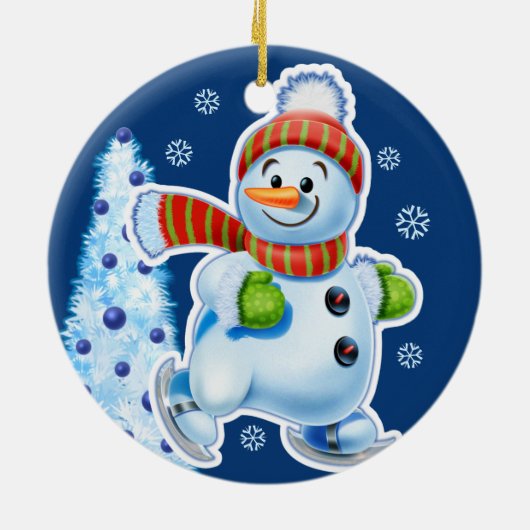 Kerstsieraad, dubbelzijdig pinguïn/sneeuwman keramisch ornament (Achterkant)