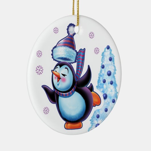 Kerstsieraad, dubbelzijdig pinguïn/sneeuwman keramisch ornament (Rechts)