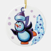 Kerstsieraad, dubbelzijdig pinguïn/sneeuwman keramisch ornament (Voorkant)
