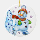 Kerstsieraad, dubbelzijdig pinguïn/sneeuwman keramisch ornament (Achterkant)