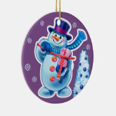 Kerstsieraad, dubbelzijdig pinguïn/sneeuwman keramisch ornament (Rechts)