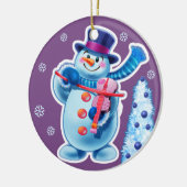 Kerstsieraad, dubbelzijdig pinguïn/sneeuwman keramisch ornament (Links)