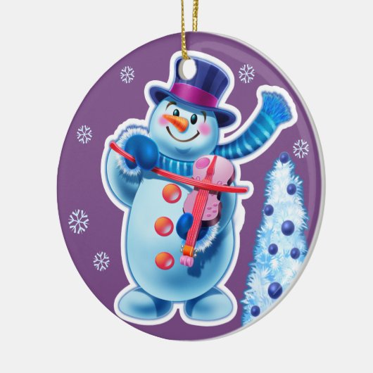 Kerstsieraad, dubbelzijdig pinguïn/sneeuwman keramisch ornament (Links)