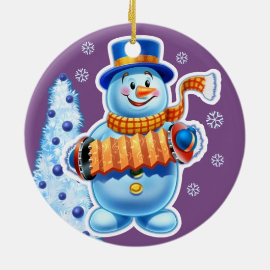 Kerstsieraad, dubbelzijdig pinguïn/sneeuwman keramisch ornament (Achterkant)