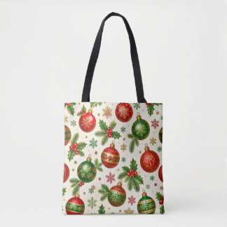 Kerstsieraad en hulstpatroon in vintage stijl – Ro Tote Bag