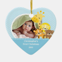 Kerstsieraad met babys eerste kerstfoto en giraf