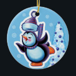 Kerstsieraad met dubbele zang keramisch ornament<br><div class="desc">Kerstversiering met dubbele pinguïn/sneeuwman Kerstmis met Snowfolk Winter Wonderland sneeuwboarder. Winter Wonderland sneeuwen en Kerstpinguïn. Levendige winterse sneeuwpoppen en sneeuwmeisjes die hun instrumenten spelen in een kerstband. Kijk ook naar de bijpassende winterkarakters met sneeuwmeisjes, sneeuwpoppen skiën en sneeuwscooters. Een mooie, geïllustreerde originele versiering om je boom op te helderen wanneer...</div>