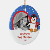 Kerstsieraad met eerste kerstfoto van baby pinguïn keramisch ornament (Rechts)