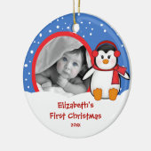 Kerstsieraad met eerste kerstfoto van baby pinguïn keramisch ornament (Links)