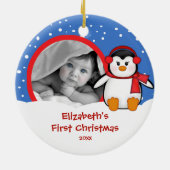 Kerstsieraad met eerste kerstfoto van baby pinguïn keramisch ornament (Achterkant)