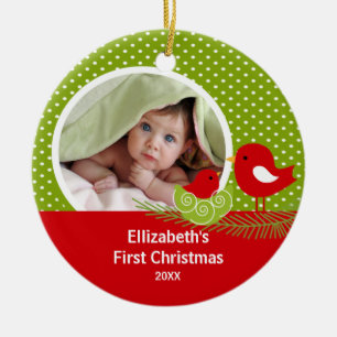 Kerstsieraad met eerste kerstfoto van baby vogel keramisch ornament