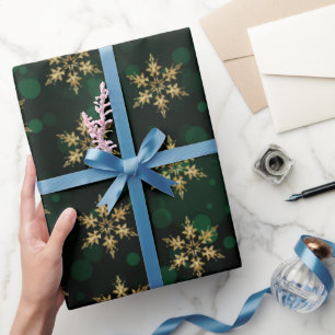 Kerstsieraad Nep Folie Sneeuwvlokken op Groene Bok Cadeaupapier