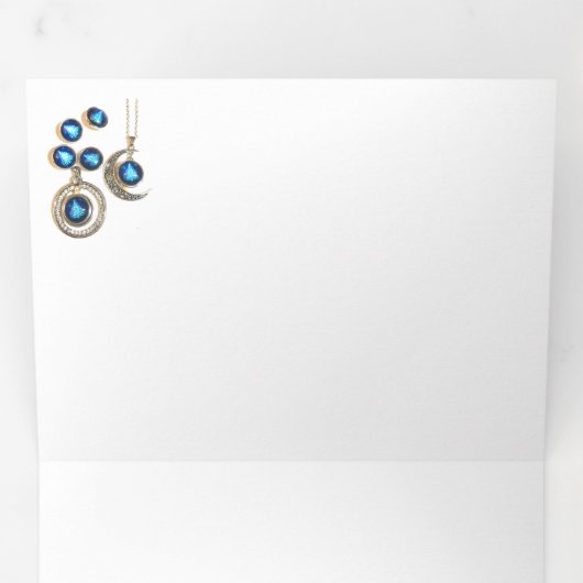 Kerstsieraden Boom blauw zwart heldere maan Drieluik Wenskaart (Binnenzijde eerst)