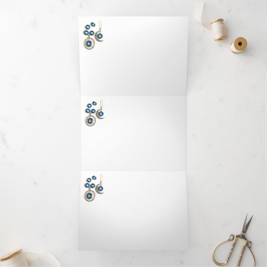 Kerstsieraden Boom blauw zwart heldere maan Drieluik Wenskaart (Binnen)