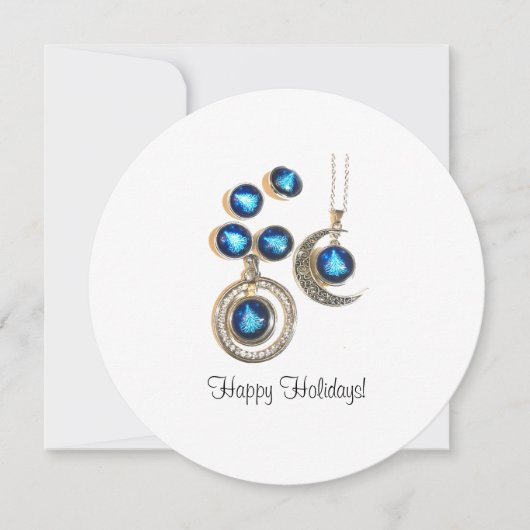 Kerstsieraden Boom blauw zwart heldere maan Feestdagenkaart (Voorkant)