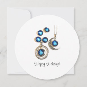Kerstsieraden Boom blauw zwart heldere maan Feestdagenkaart