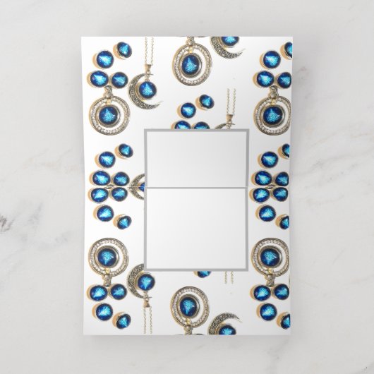 Kerstsieraden Boom blauw zwart heldere maan Folie Feestdagenkaart (Binnenlaag)