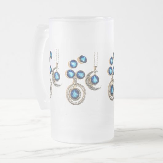 Kerstsieraden Boom blauw zwart heldere maan Matglas Bierpul (Voorkant links)
