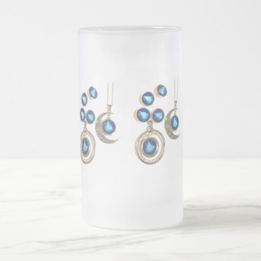 Kerstsieraden Boom blauw zwart heldere maan Matglas Bierpul (Center)