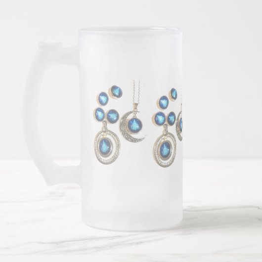 Kerstsieraden Boom blauw zwart heldere maan Matglas Bierpul (Links)