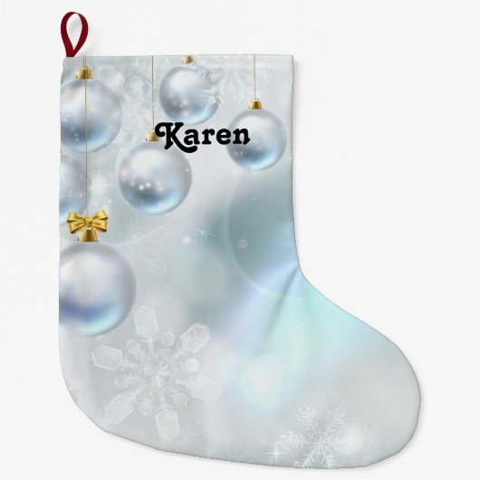 kerstsieraden en sneeuwvlokken grote kerstsok (Voorkant)