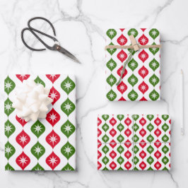 Kerstsieraden en sterren, Klassiek rood en groen Inpakpapier Vel