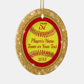 Kerstsieraden met rode, gouden Super Cute Softball Keramisch Ornament (Rechts)