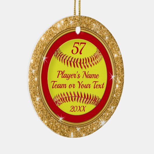 Kerstsieraden met rode, gouden Super Cute Softball Keramisch Ornament (Rechts)