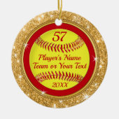 Kerstsieraden met rode, gouden Super Cute Softball Keramisch Ornament (Voorkant)