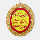 Kerstsieraden met rode, gouden Super Cute Softball Keramisch Ornament (Links)