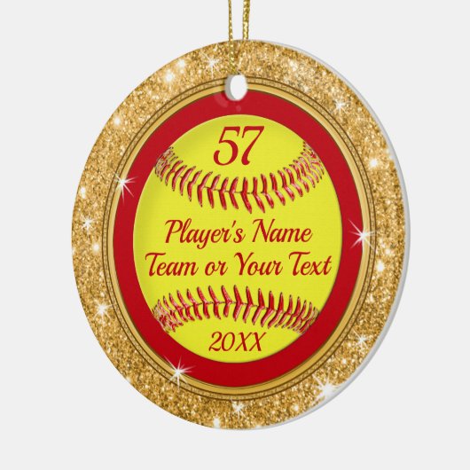 Kerstsieraden met rode, gouden Super Cute Softball Keramisch Ornament (Links)