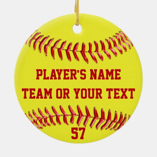 Kerstsieraden met rode, gouden Super Cute Softball Keramisch Ornament (Achterkant)