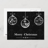 Kerstsieraden met zwarte en witte Floral Feestdagenkaart (Voorkant / Achterkant)