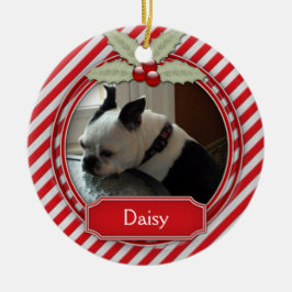Kerstsieraden voor huisdieren met suikerstokstrepe keramisch ornament