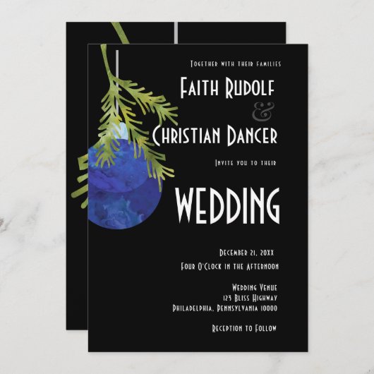 kerstsierblauw, moderne bruiloft aankondiging (Voorkant / Achterkant)