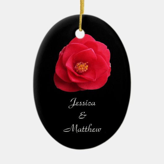 kerstsierbloem met rode kamellia keramisch ornament (Voorkant)