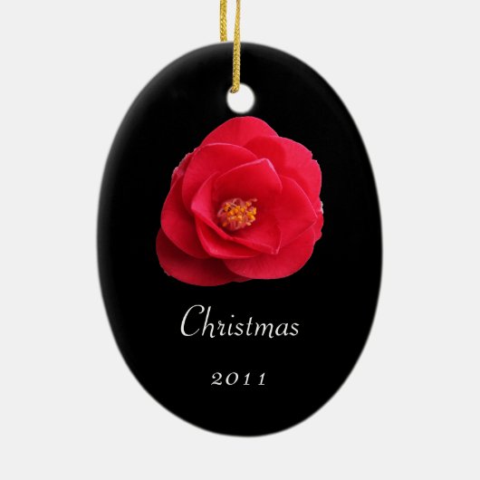 kerstsierbloem met rode kamellia keramisch ornament (Achterkant)