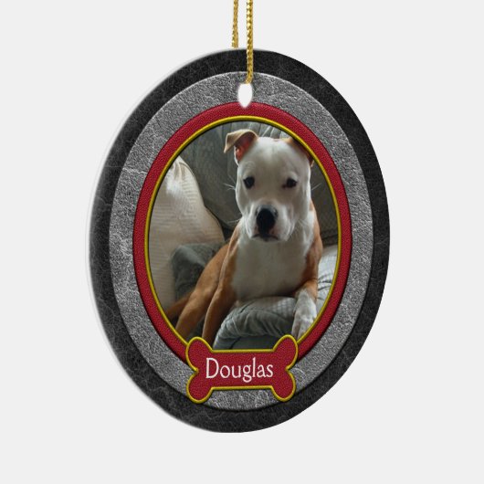 kerstsierfoto van leder Rood goud Keramisch Ornament (Rechts)